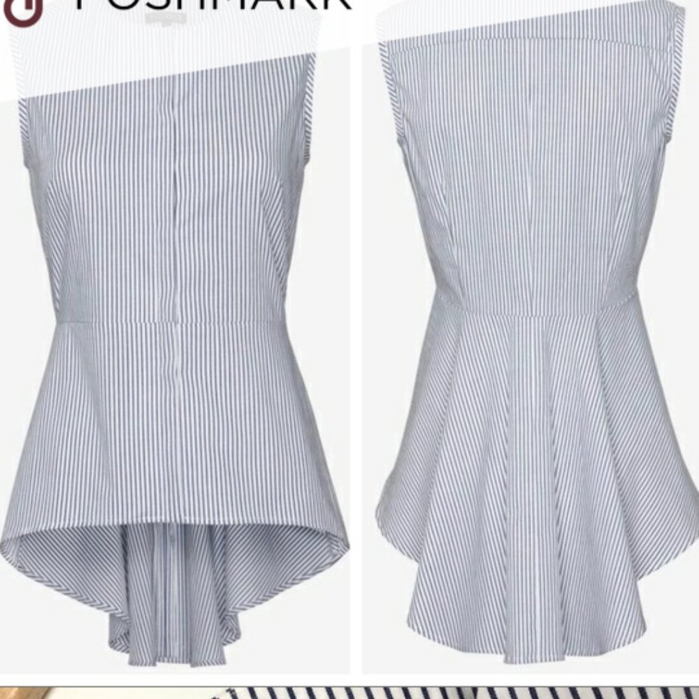 INTERMIX Striped Peplum Buttoned Blouse
